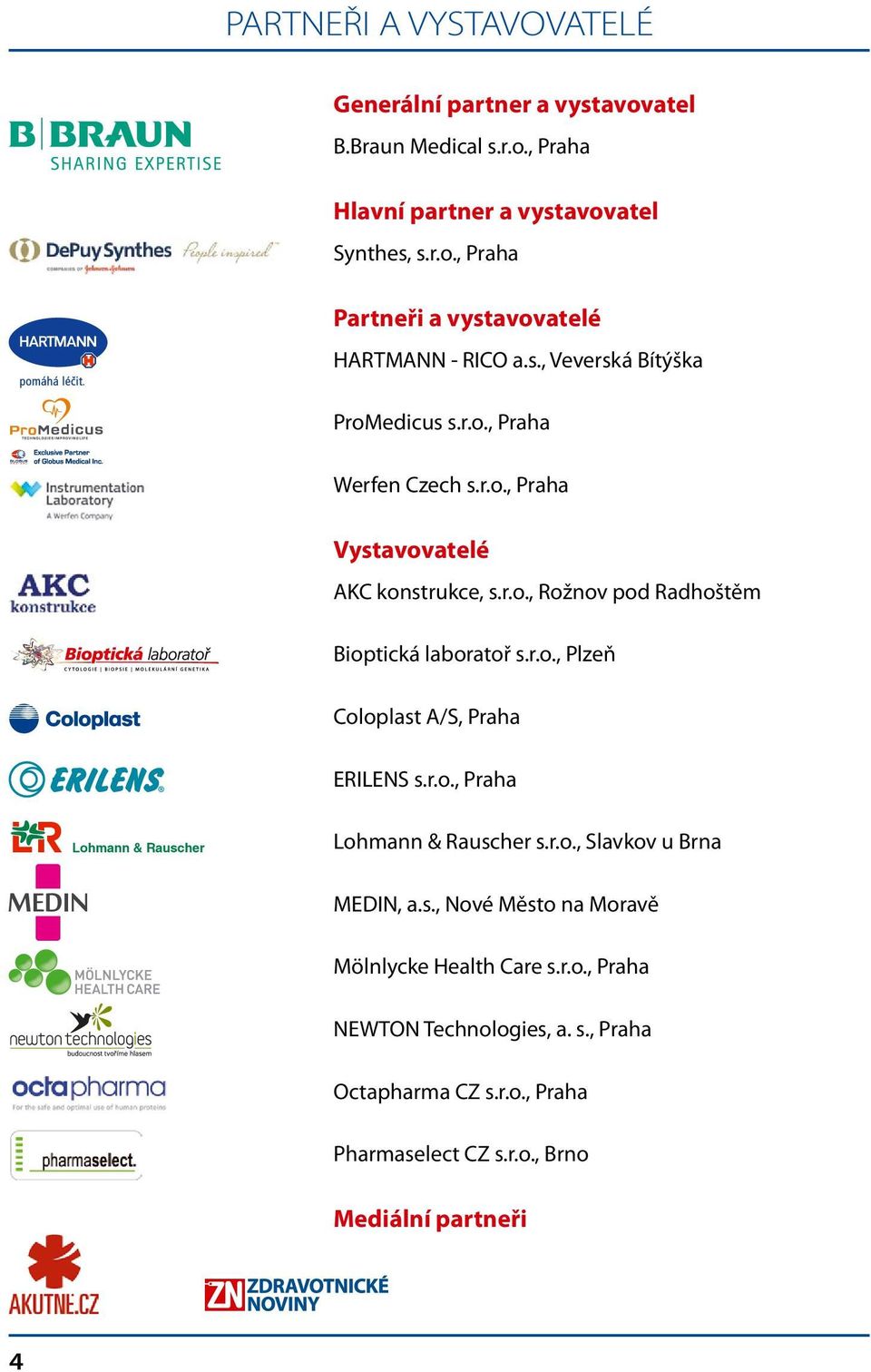 r.o., Praha Lohmann & Rauscher Lohmann & Rauscher s.r.o., Slavkov u Brna MEDIN, a.s., Nové Město na Moravě Mölnlycke Health Care s.r.o., Praha NEWTON Technologies, a.