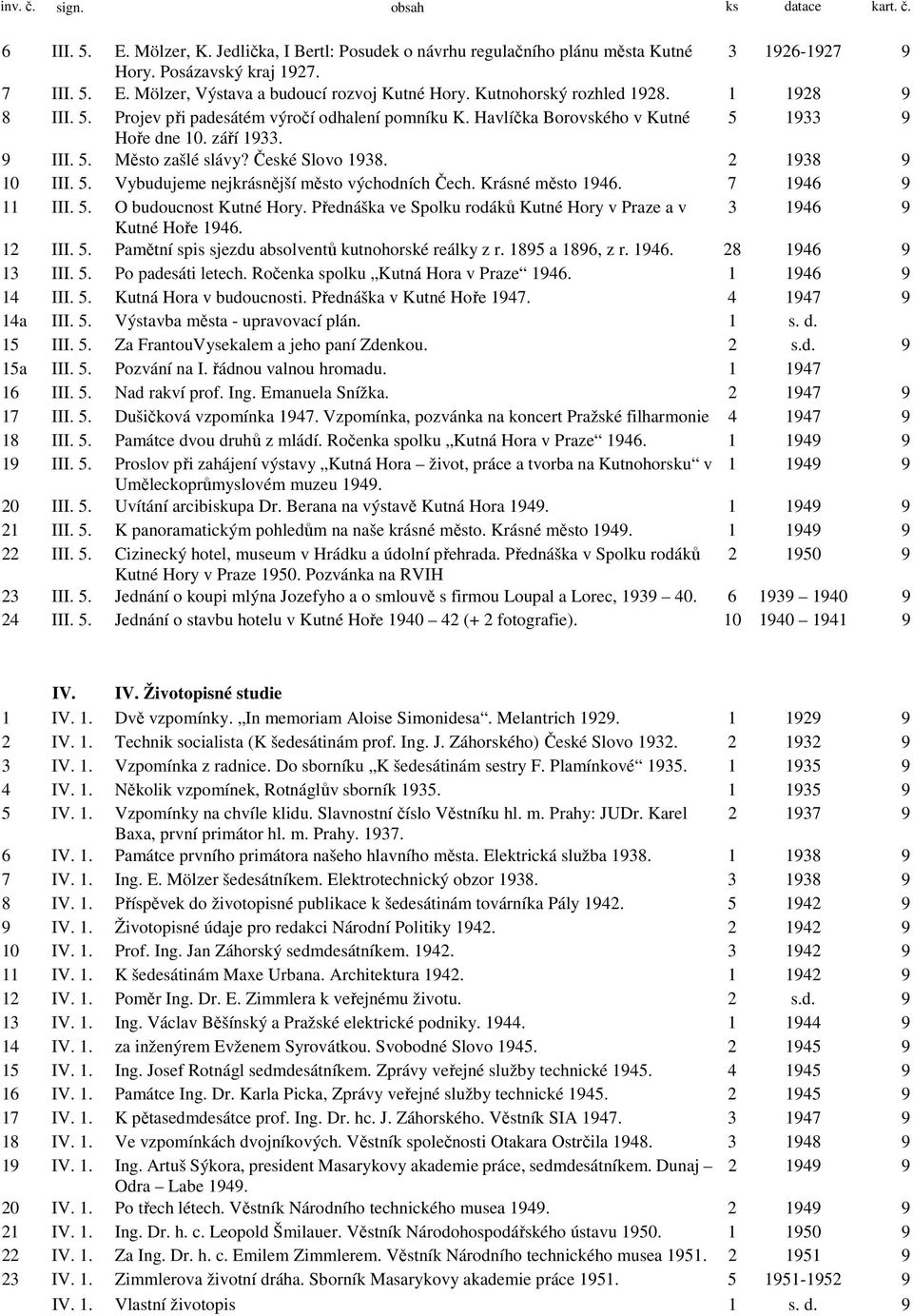 2 1938 9 10 III. 5. Vybudujeme nejkrásnější město východních Čech. Krásné město 1946. 7 1946 9 11 III. 5. O budoucnost Kutné Hory.