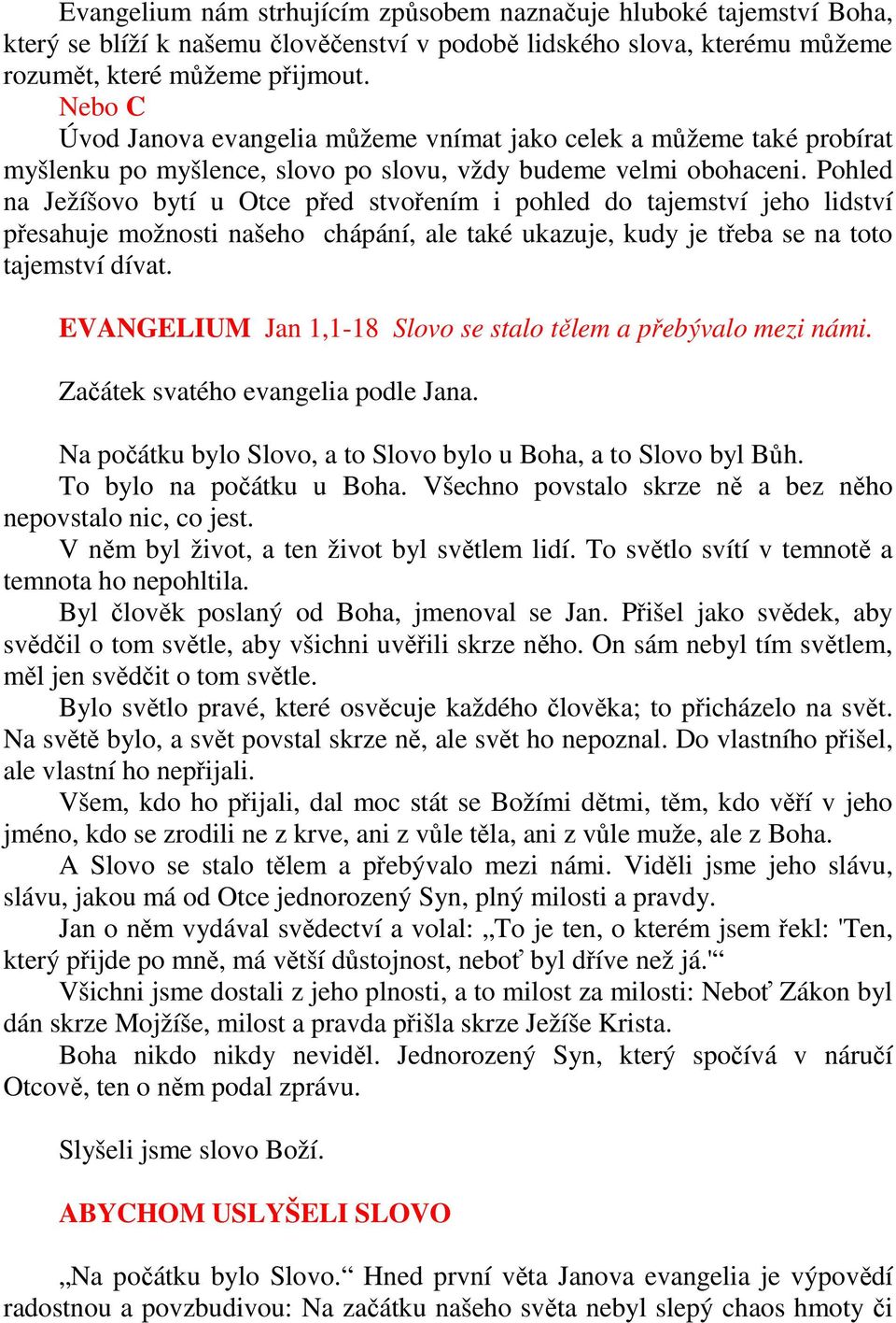 Pohled na Ježíšovo bytí u Otce před stvořením i pohled do tajemství jeho lidství přesahuje možnosti našeho chápání, ale také ukazuje, kudy je třeba se na toto tajemství dívat.