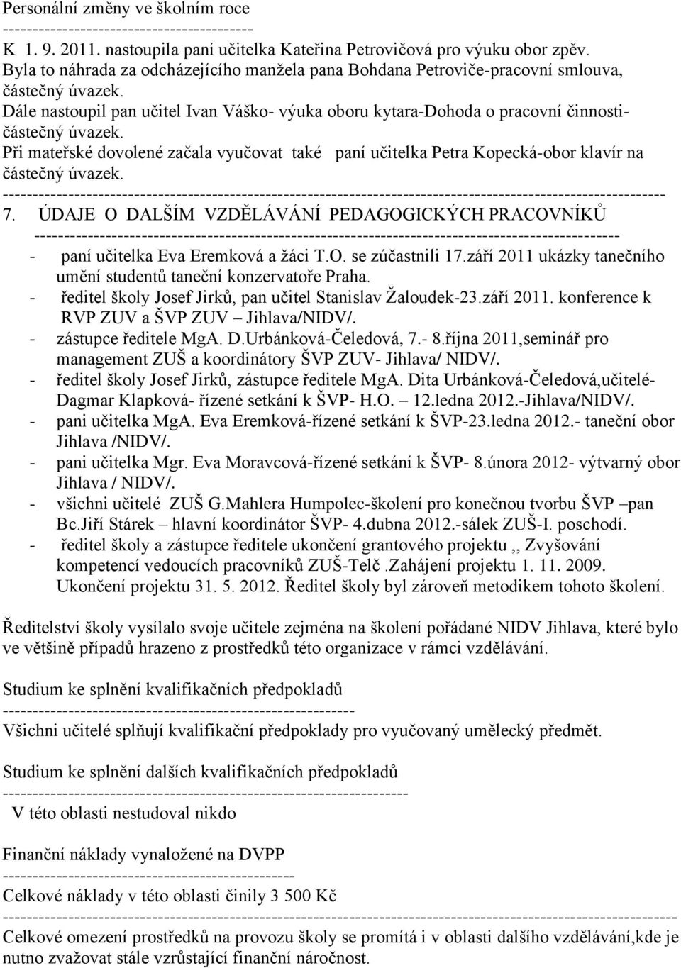 Při mateřské dovolené začala vyučovat také paní učitelka Petra Kopecká-obor klavír na částečný úvazek.