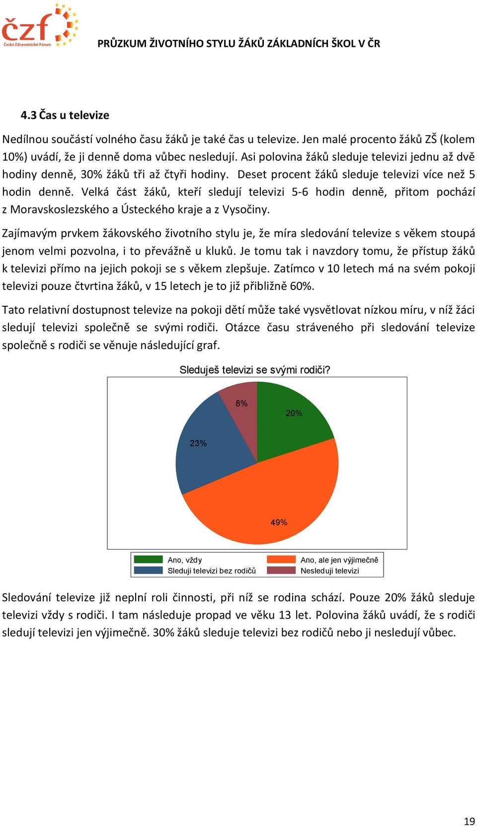 Velká část žáků, kteří sledují televizi 5-6 hodin denně, přitom pochází z Moravskoslezského a Ústeckého kraje a z Vysočiny.