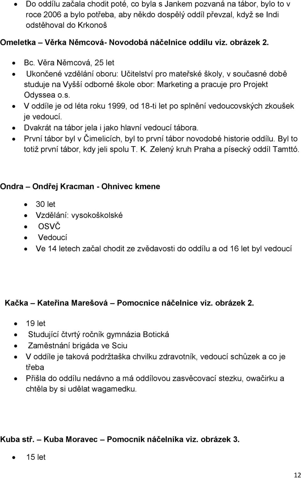 Věra Němcová, 25 let Ukončené vzdělání oboru: Učitelství pro mateřské školy, v současné době studuje na Vyšší odborné škole obor: Marketing a pracuje pro Projekt Odyssea o.s. V oddíle je od léta roku 1999, od 18-ti let po splnění vedoucovských zkoušek je vedoucí.