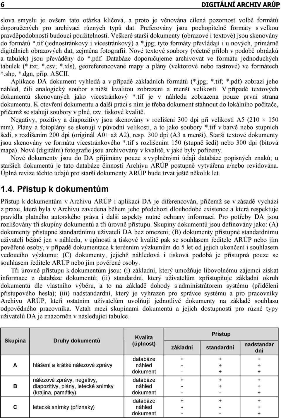 tif (jednostránkový i vícestránkový) a *.jpg; tyto formáty převládají i u nových, primárně digitálních obrazových dat, zejména fotografií.