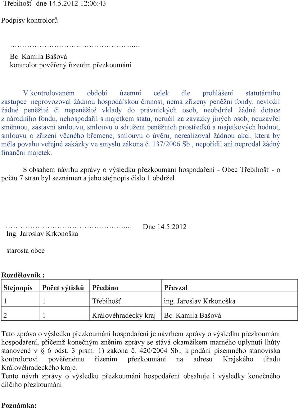 nevložil žádné peněžité či nepeněžité vklady do právnických osob, neobdržel žádné dotace z národního fondu, nehospodařil s majetkem státu, neručil za závazky jiných osob, neuzavřel směnnou, zástavní