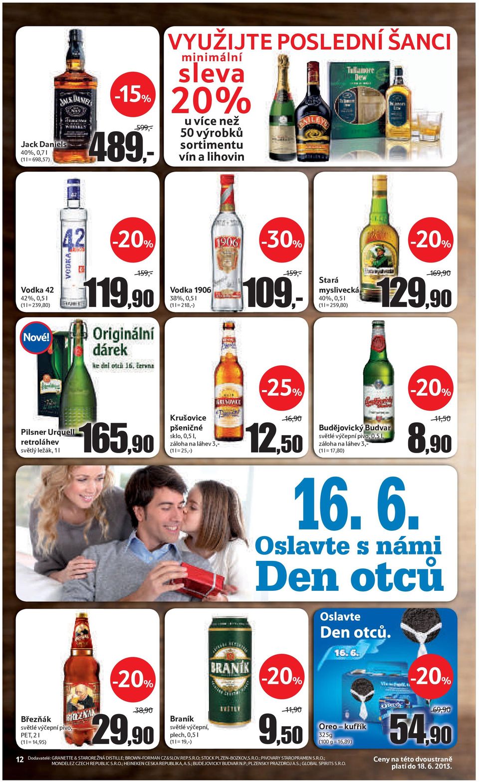 láhev 3,- (1 l = 25,-) 16,90 12,50 Budějovický Budvar světlé výčepní pivo, 0,5 l, záloha na láhev 3,- (1 l = 17,80) 16. 6.