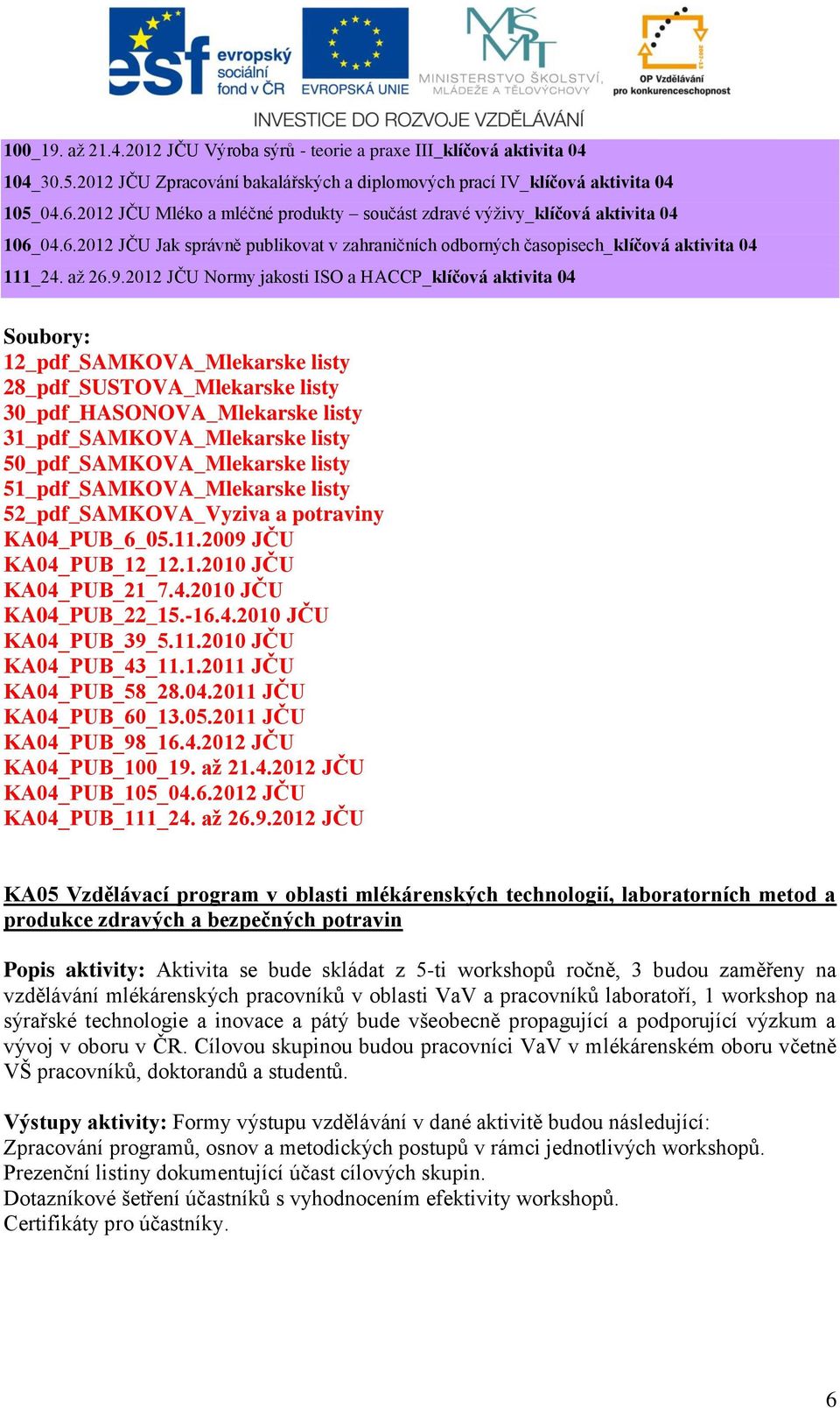 2012 JČU Normy jakosti ISO a HACCP_klíčová aktivita 04 12_pdf_SAMKOVA_Mlekarske listy 28_pdf_SUSTOVA_Mlekarske listy 30_pdf_HASONOVA_Mlekarske listy 31_pdf_SAMKOVA_Mlekarske listy