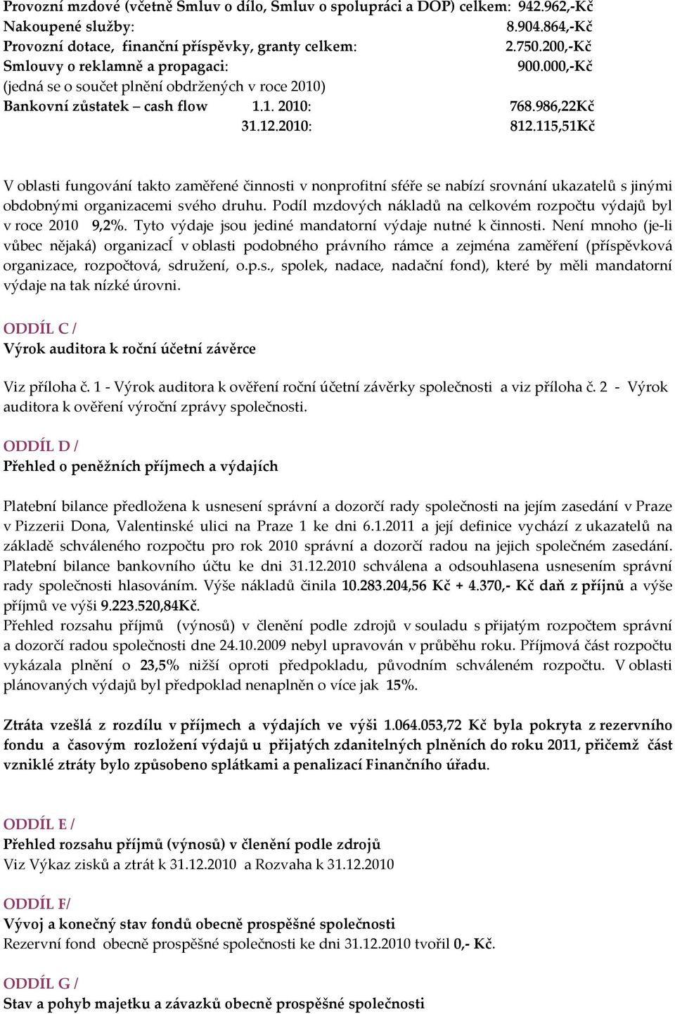 115,51Kč V oblasti fungování takto zaměřené činnosti v nonprofitní sféře se nabízí srovnání ukazatelů s jinými obdobnými organizacemi svého druhu.