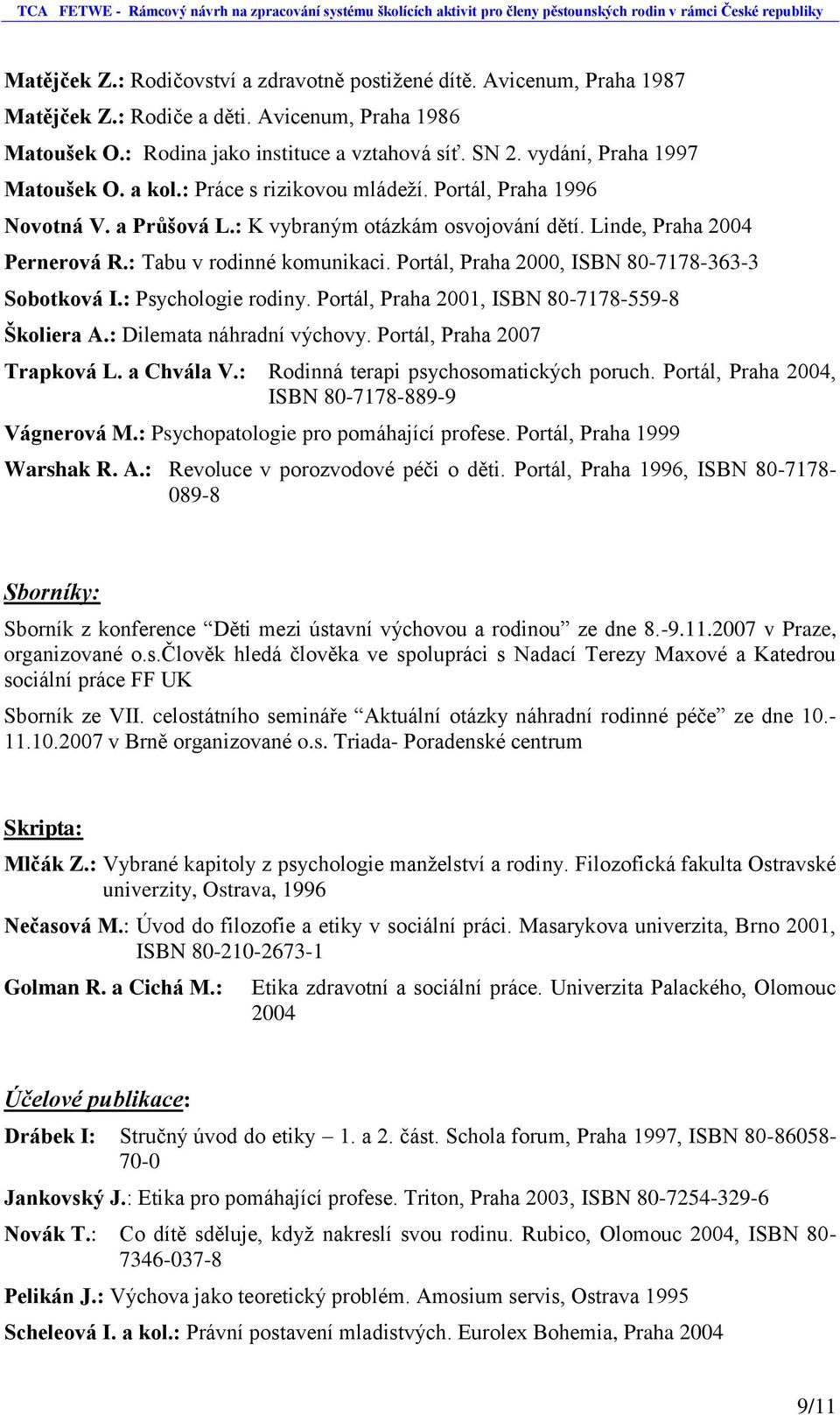 : Tabu v rodinné komunikaci. Portál, Praha 2000, ISBN 80-7178-363-3 Sobotková I.: Psychologie rodiny. Portál, Praha 2001, ISBN 80-7178-559-8 Školiera A.: Dilemata náhradní výchovy.