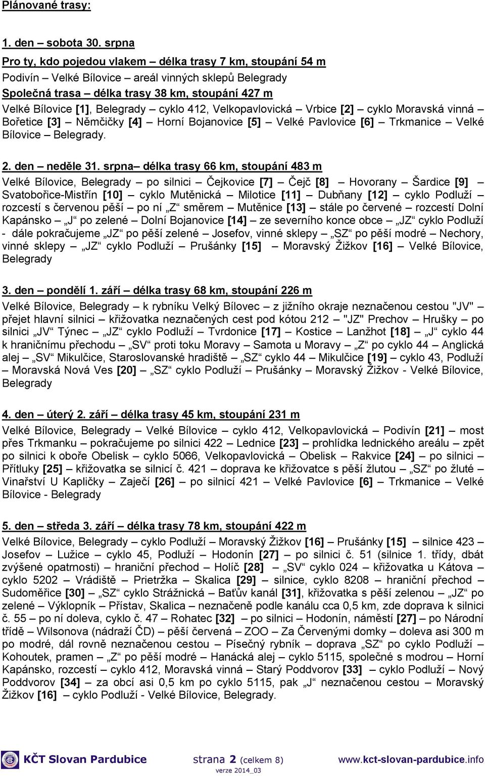 cyklo 412, Velkopavlovická Vrbice [2] cyklo Moravská vinná Bořetice [3] Němčičky [4] Horní Bojanovice [5] Velké Pavlovice [6] Trkmanice Velké Bílovice Belegrady. 2. den neděle 31.