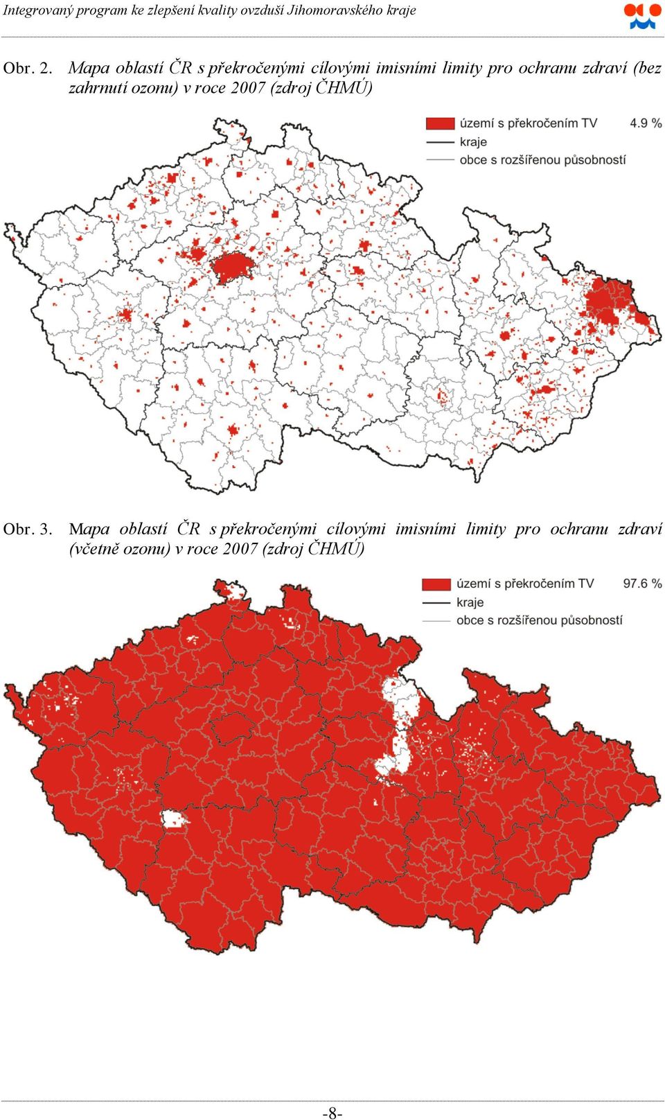 ochranu zdraví (bez zahrnutí ozonu) v roce 2007 (zdroj ČHMÚ)