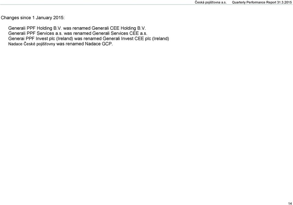 s. Generai PPF Invest plc (Ireland) was renamed Generali Invest CEE plc