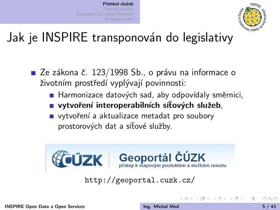 odpovídaly směrnici, vytvoření interoperabilních síťových služeb, vytvoření a aktualizace metadat