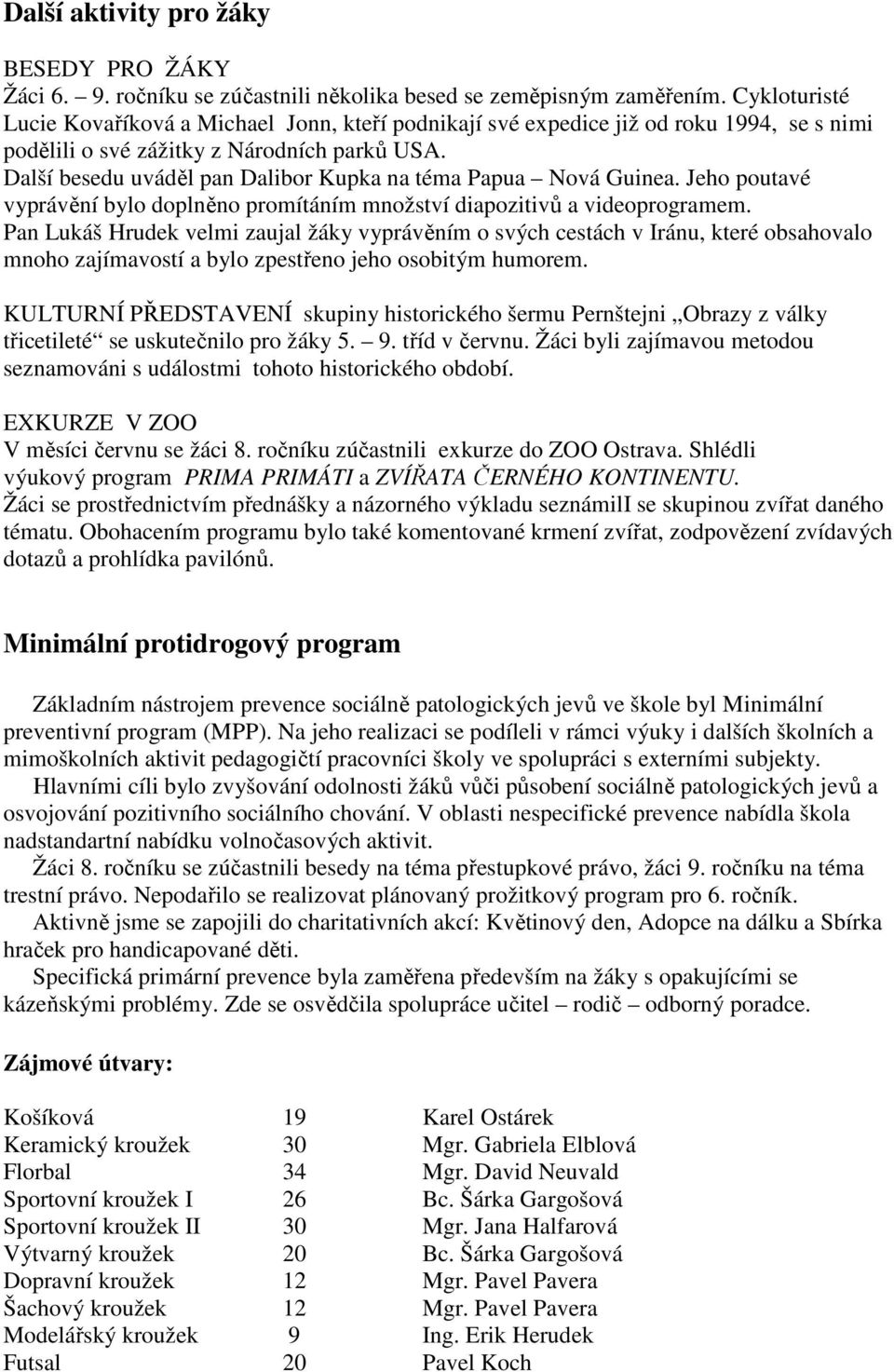 Další besedu uváděl pan Dalibor Kupka na téma Papua Nová Guinea. Jeho poutavé vyprávění bylo doplněno promítáním množství diapozitivů a videoprogramem.