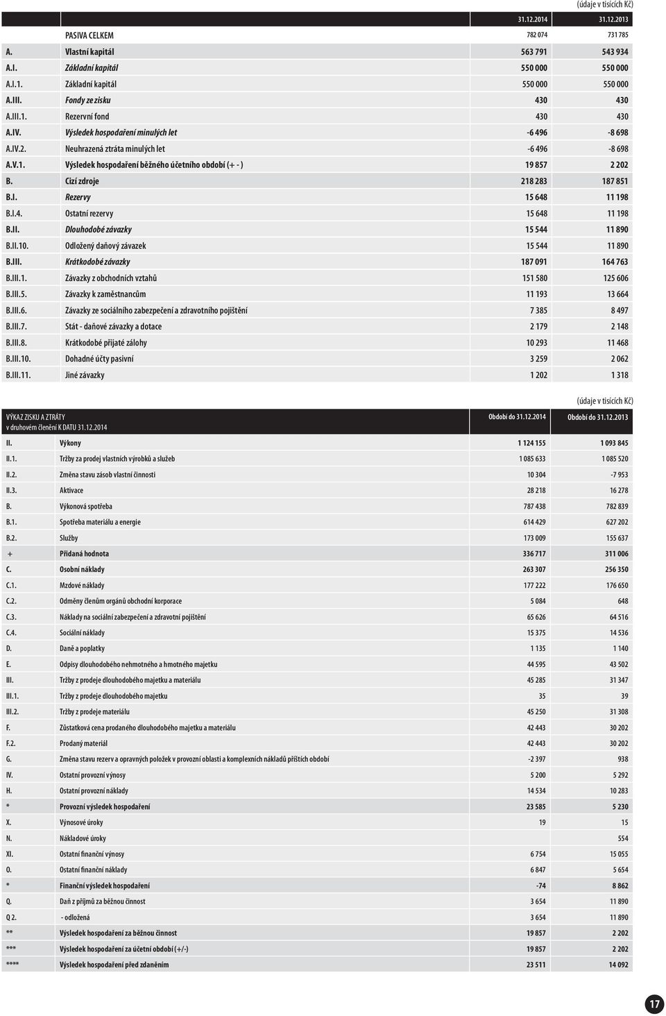 Cizí zdroje 218 283 187 851 B.i. Rezervy 15 648 11 198 b.i.4. ostatní rezervy 15 648 11 198 B.ii. Dlouhodobé závazky 15 544 11 890 b.ii.10. odložený daňový závazek 15 544 11 890 B.iii.