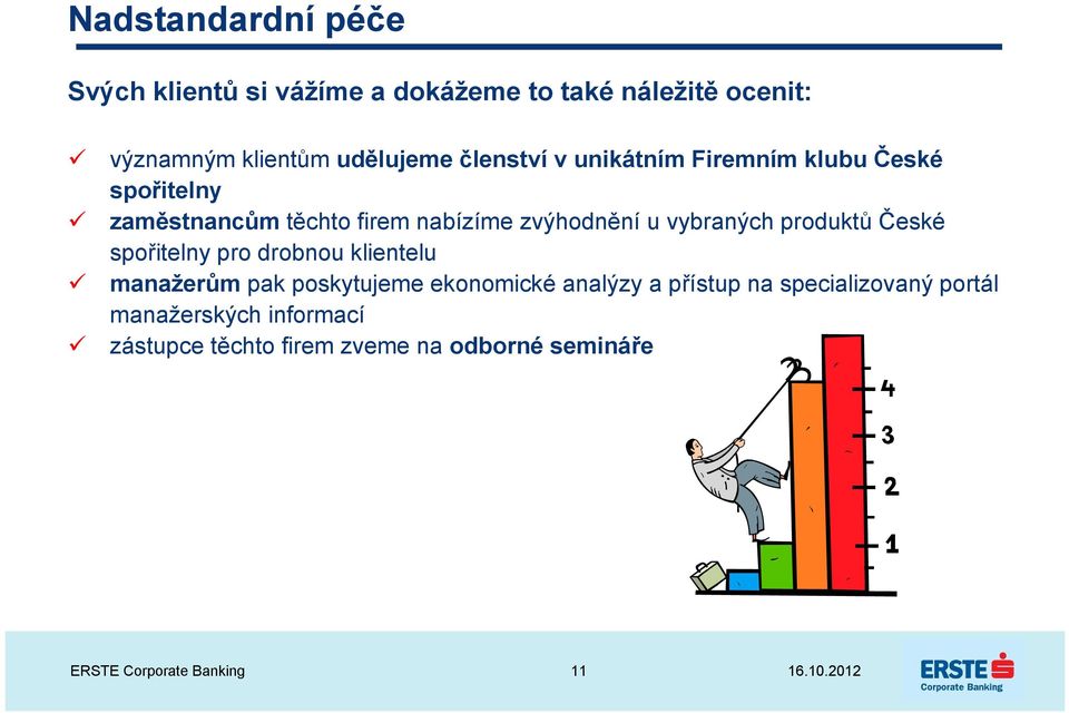 produktů České spořitelny pro drobnou klientelu manažerům pak poskytujeme ekonomické analýzy a přístup na