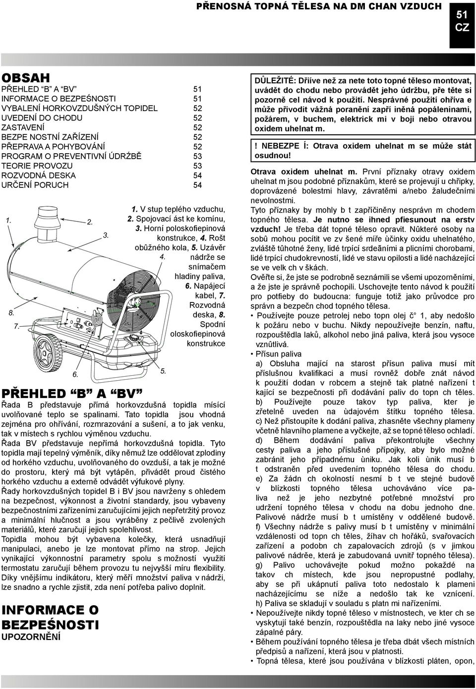 PŘEHLED B A BV Řada B představuje přímá horkovzdušná topidla mísící uvolňované teplo se spalinami.