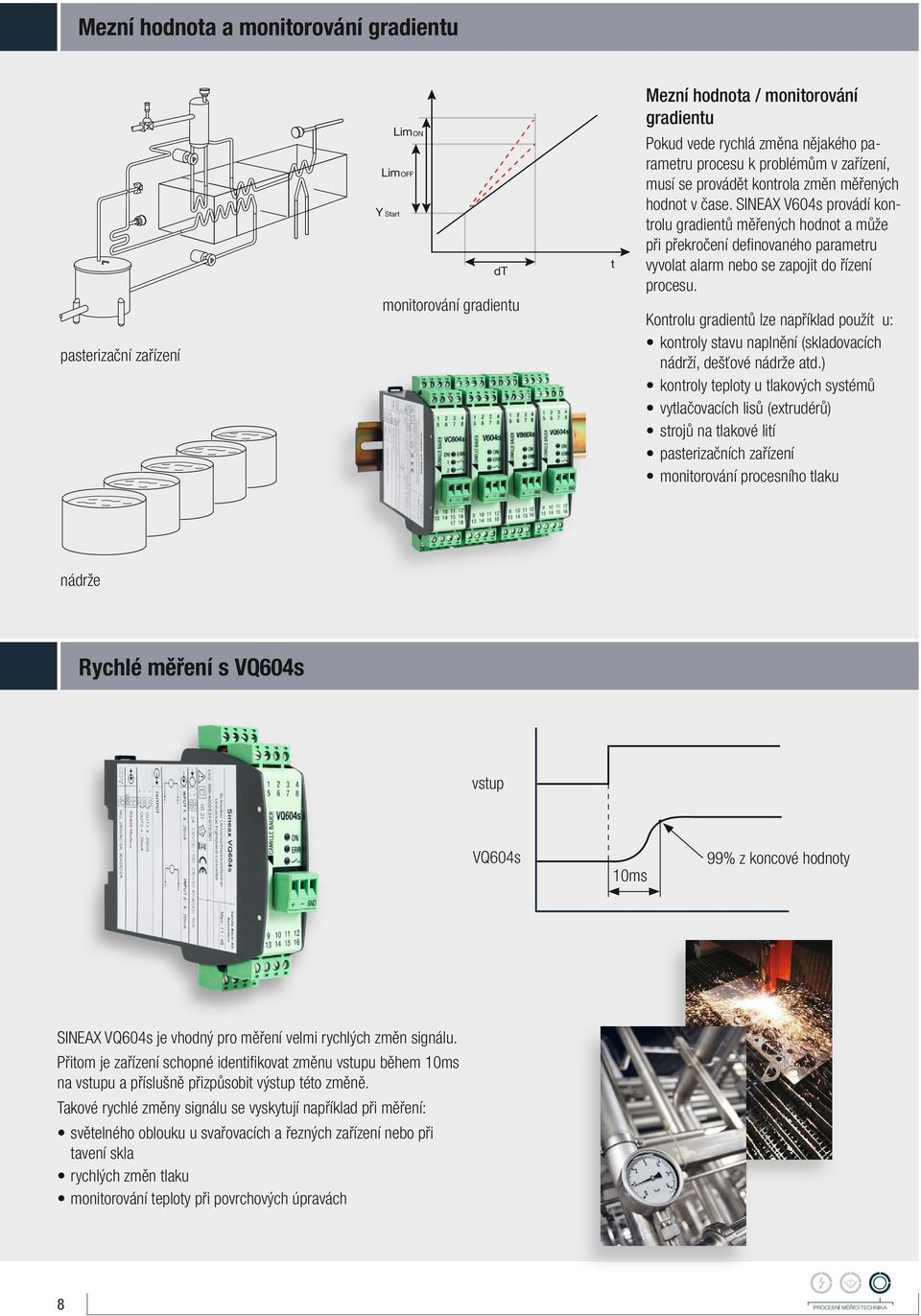 SINEAX V604s provádí kontrolu gradientů měřených hodnot a může při překročení defi novaného parametru vyvolat alarm nebo se zapojit do řízení procesu.