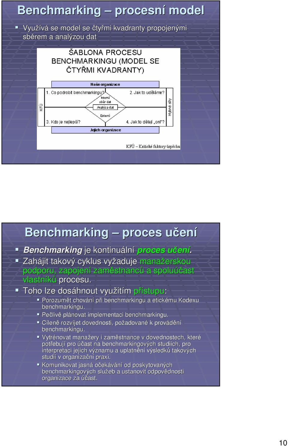 Toho lze dosáhnout využitím přístupu: Porozumět chování při benchmarkingu a etickému Kodexu benchmarkingu. Pečlivě plánovat implementaci benchmarkingu.