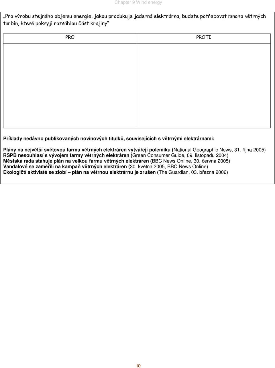 října 2005) RSPB nesouhlasí s vývojem farmy větrných elektráren (Green Consumer Guide, 09.