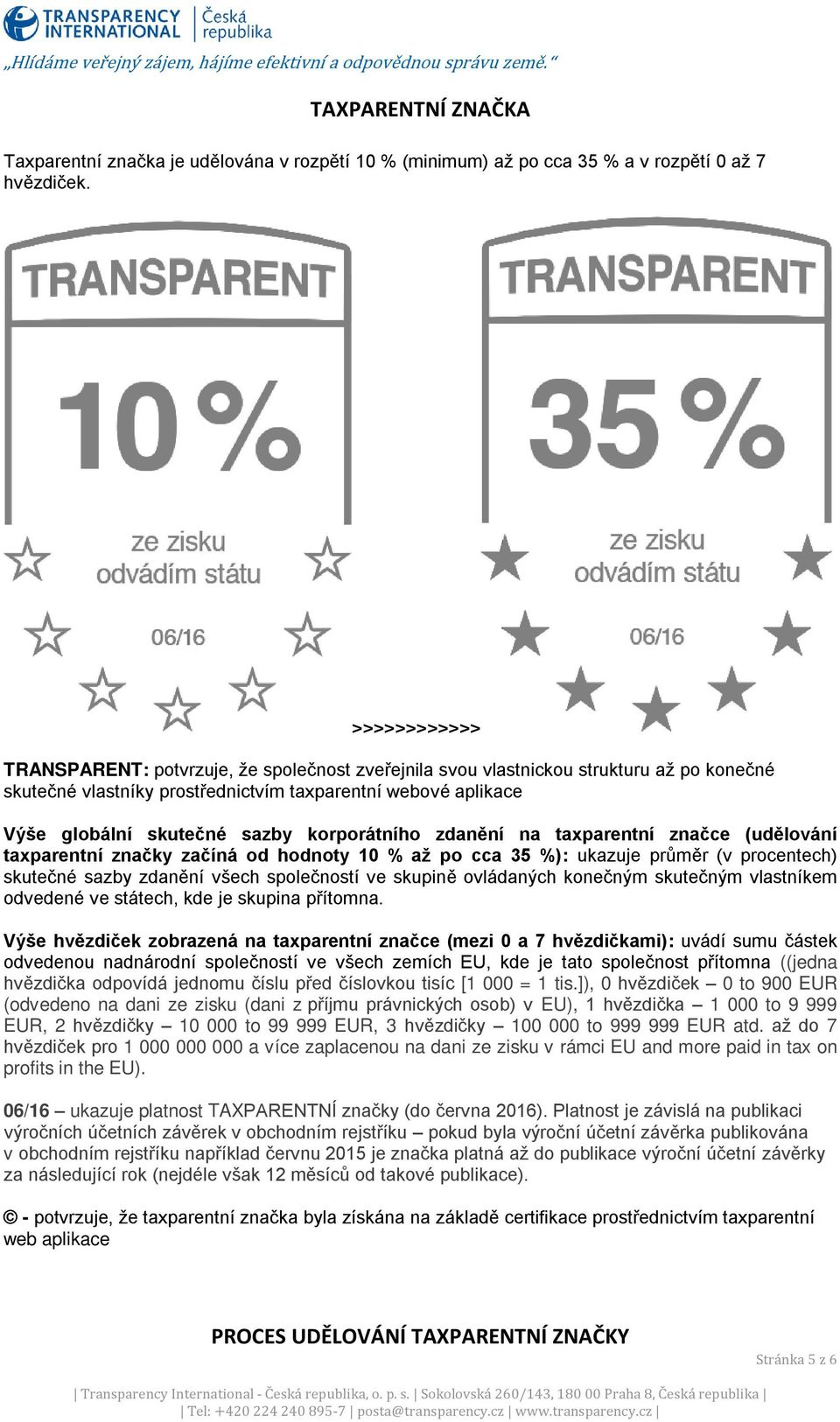 korporátního zdanění na taxparentní značce (udělování taxparentní značky začíná od hodnoty 10 % až po cca 35 %): ukazuje průměr (v procentech) skutečné sazby zdanění všech společností ve skupině