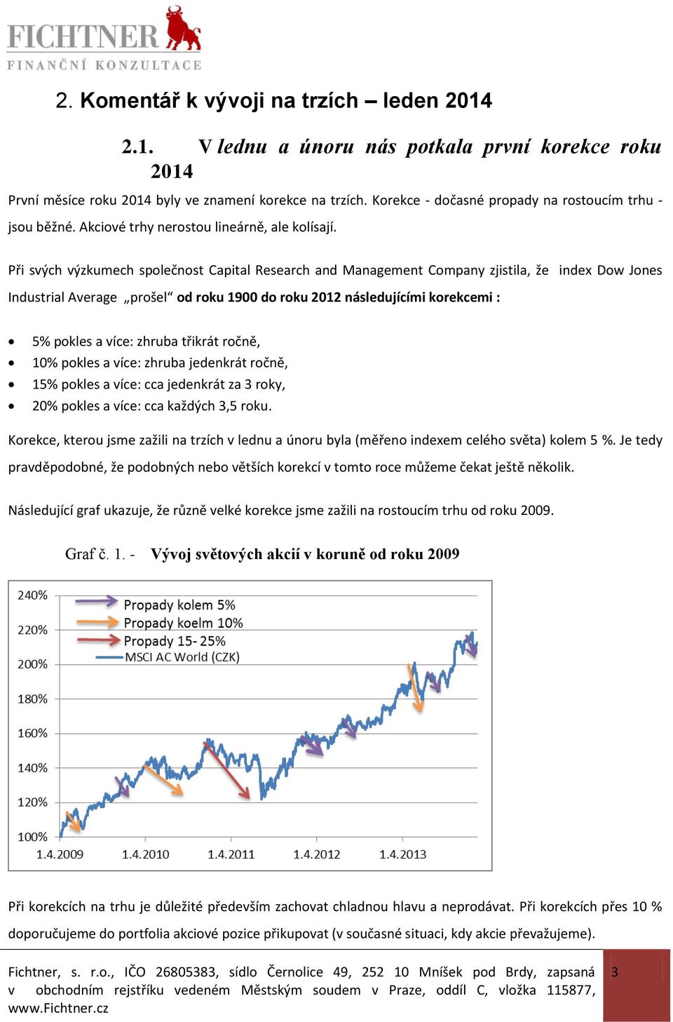 Při svých výzkumech společnost Capital Research and Management Company zjistila, že index Dow Jones Industrial Average prošel od roku 1900 do roku 2012 následujícími korekcemi : 5% pokles a více: