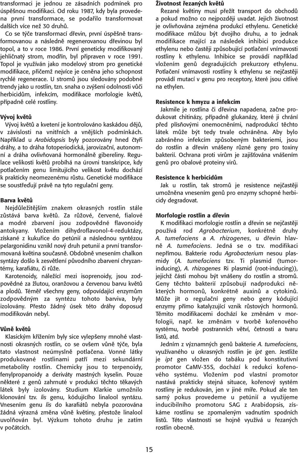 První geneticky modifikovaný jehličnatý strom, modřín, byl připraven v roce 1991.