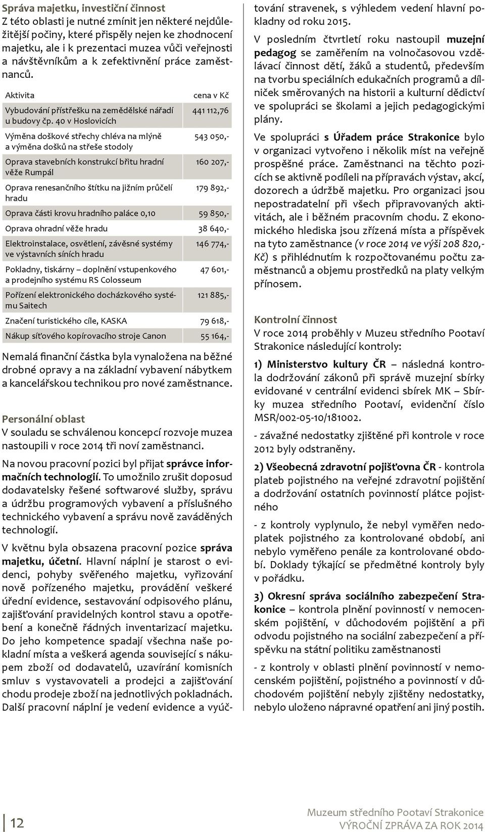 40 v Hoslovicích Výměna doškové střechy chléva na mlýně 543 050,- a výměna došků na střeše stodoly Oprava stavebních konstrukcí břitu hradní 160 207,- věže Rumpál Oprava renesančního štítku na jižním