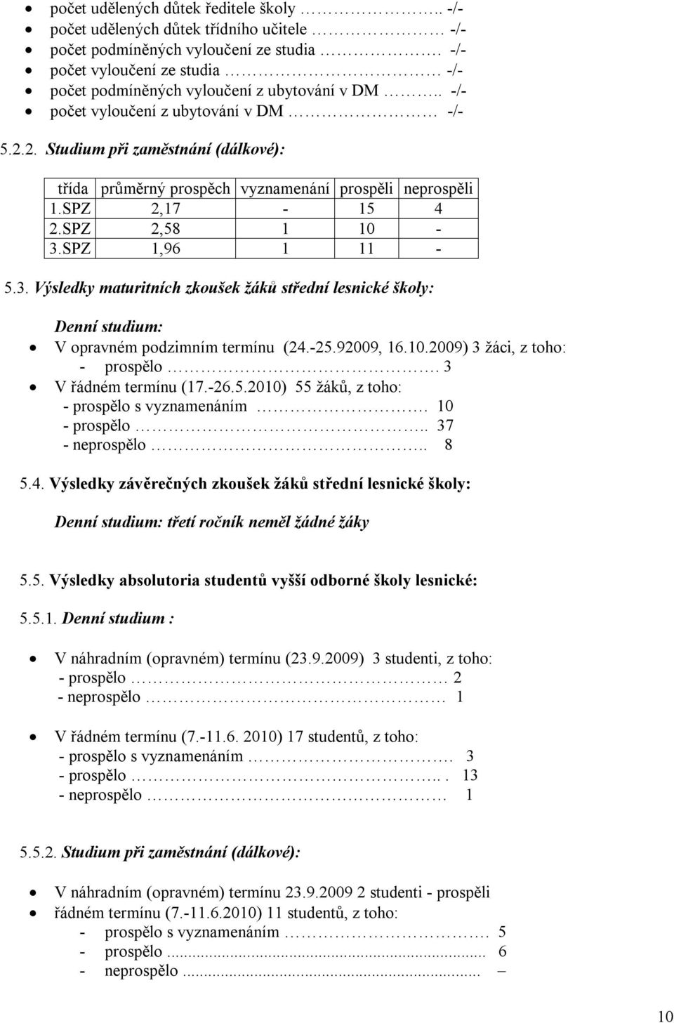 2. Studium při zaměstnání (dálkové): třída průměrný prospěch vyznamenání prospěli neprospěli 1.SPZ 2,17-15 4 2.SPZ 2,58 1 10-3.