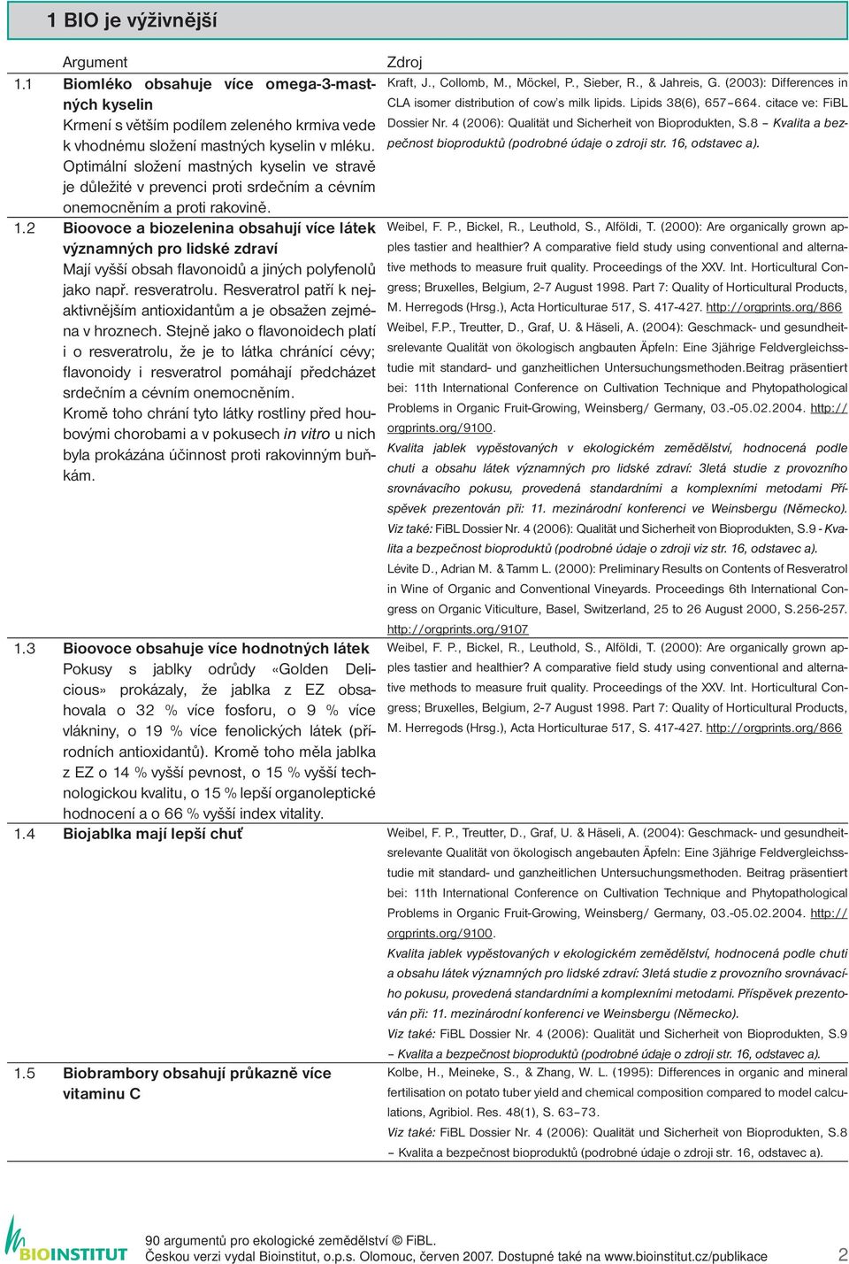 4 (2006): Qualität und Sicherheit von Bioprodukten, S.8 Kvalita a bezpečnost bioproduktů (podrobné údaje o zdroji str. 16, odstavec a). k vhodnému složení mastných kyselin v mléku.