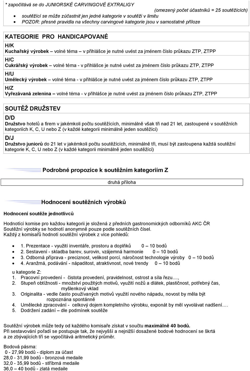 téma - v přihlášce je nutné uvést za jménem číslo průkazu ZTP, ZTPP H/U Umělecký výrobek volné téma - v přihlášce je nutné uvést za jménem číslo průkazu ZTP, ZTPP H/Z Vyřezávaná zelenina volné téma -