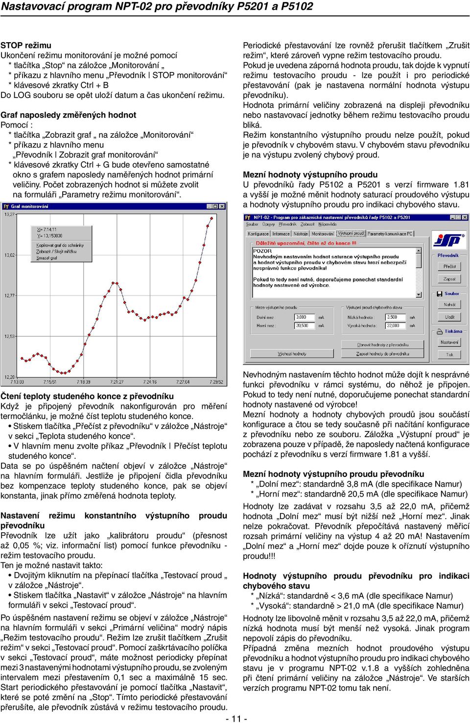 Graf naposledy změřených hodnot Pomocí : * tlačítka Zobrazit graf na záložce Monitorování * příkazu z hlavního menu Převodník Zobrazit graf monitorování * klávesové zkratky Ctrl + G bude otevřeno