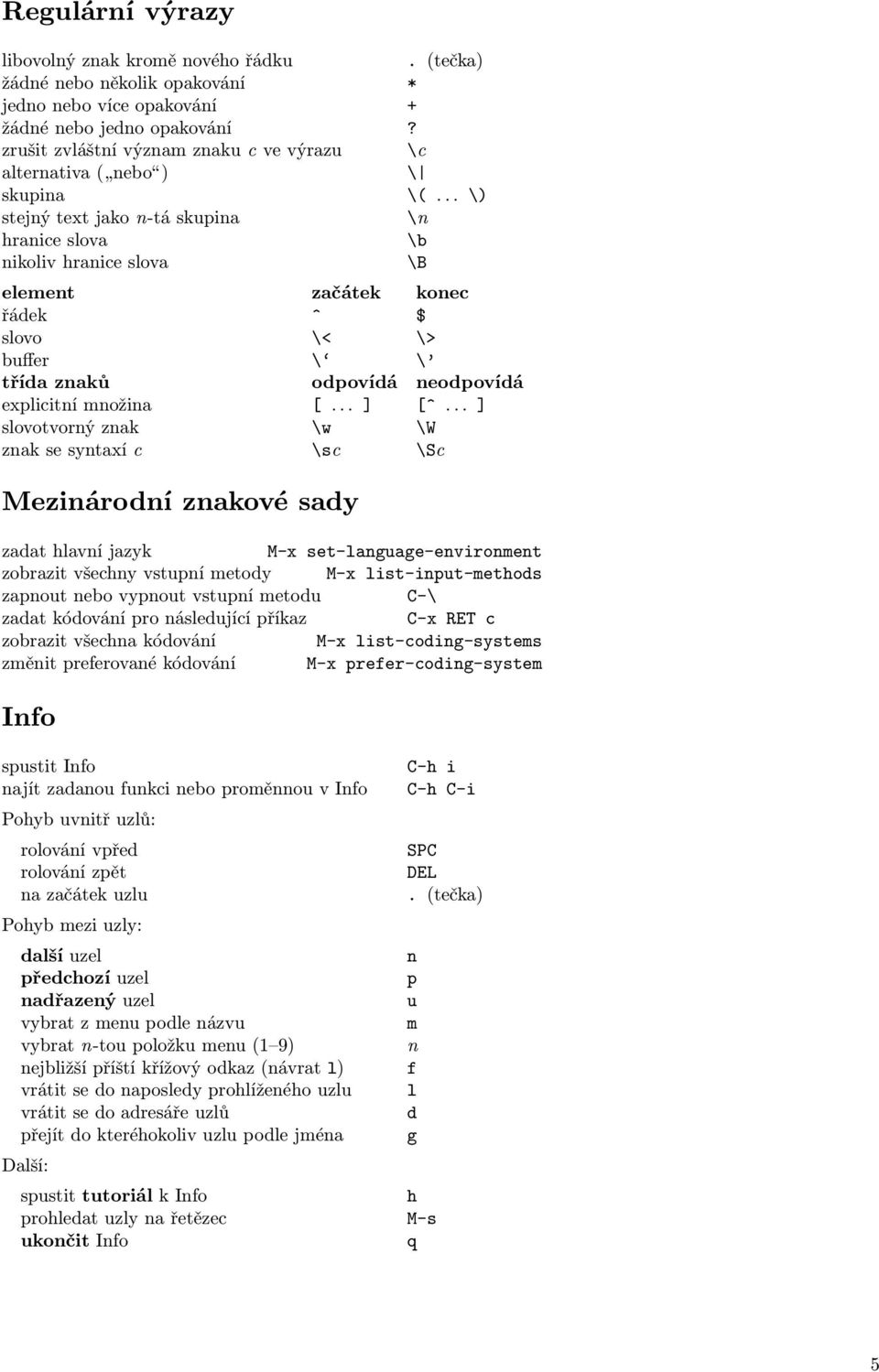 .. \) stejný text jako n-tá skupina \n hranice slova \b nikoliv hranice slova \B element začátek konec řádek ^ $ slovo \< \> buffer \ \ třída znaků odpovídá neodpovídá explicitní množina [... ] [^.