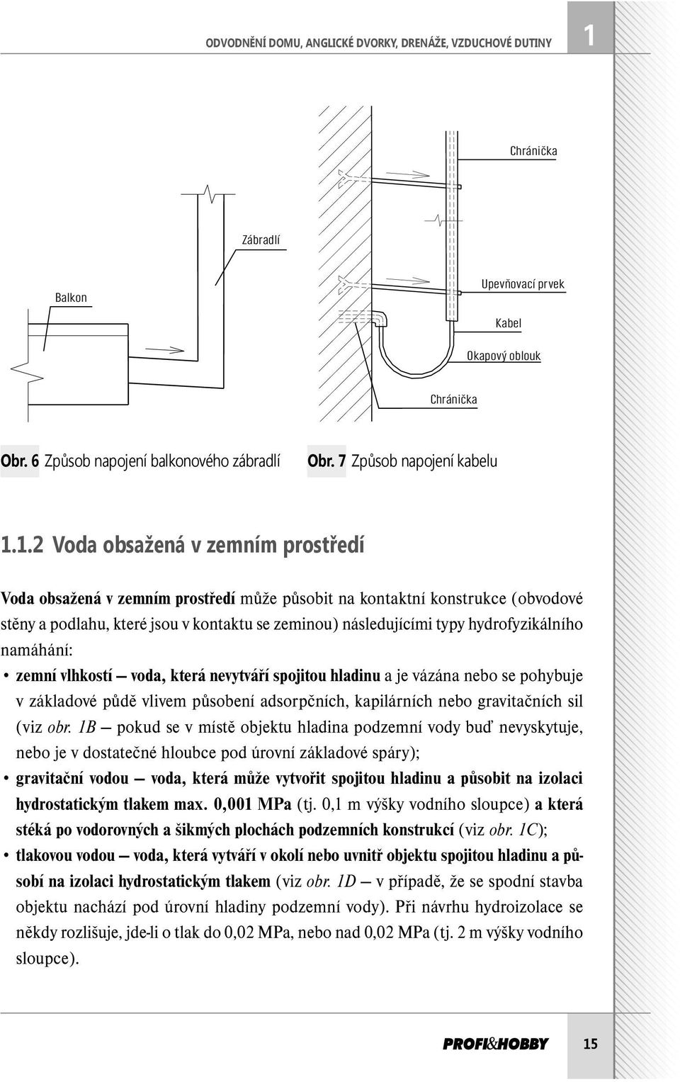 1.2 Voda obsažená v zemním prostředí Voda obsažená v zemním prostředí může působit na kontaktní konstrukce (obvodové stěny a podlahu, které jsou v kontaktu se zeminou) následujícími typy