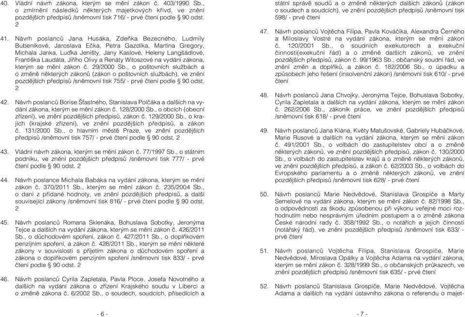 Jiřího Olivy a Renáty Witoszové na vydání zákona, kterým se mění zákon č. 29/2000 Sb.