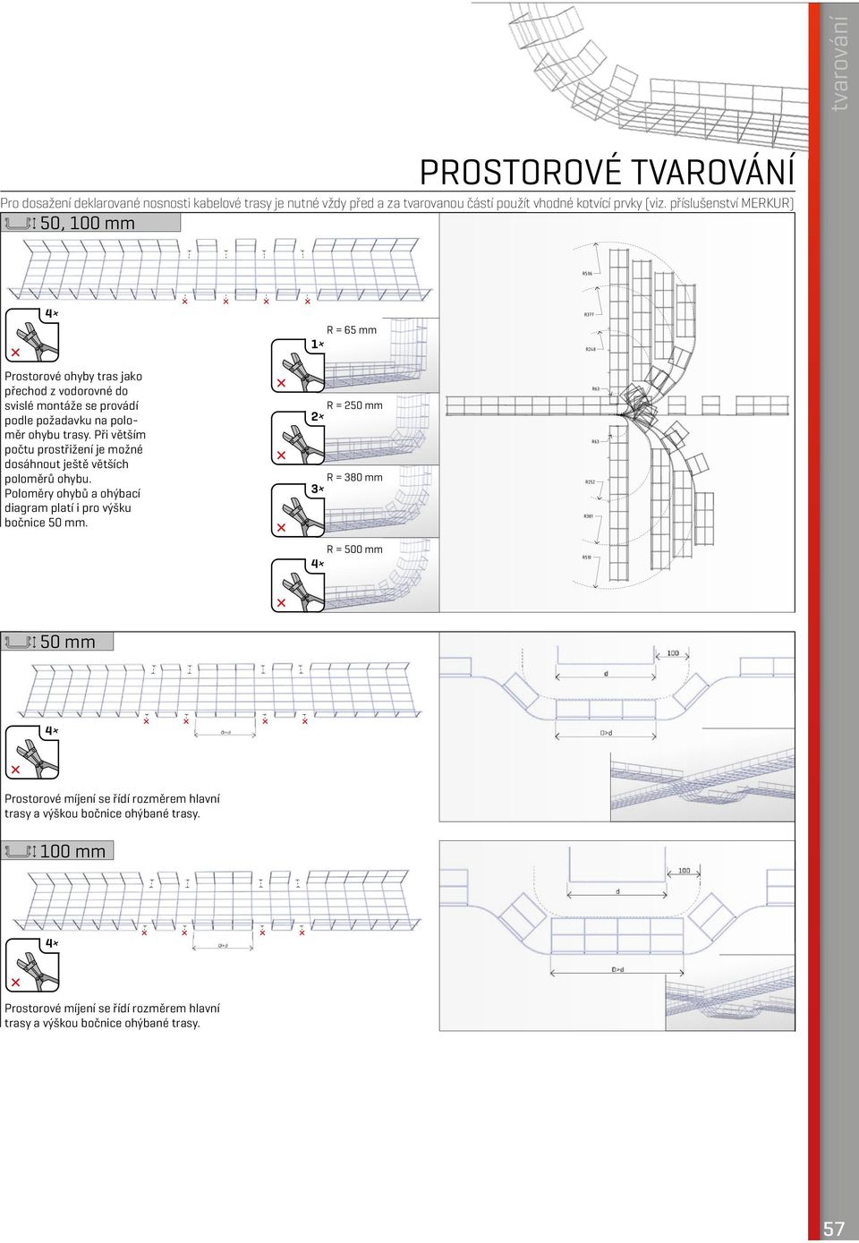 Poloměry ohybů a ohýbací diagram platí i pro výšku bočnice 50 mm.