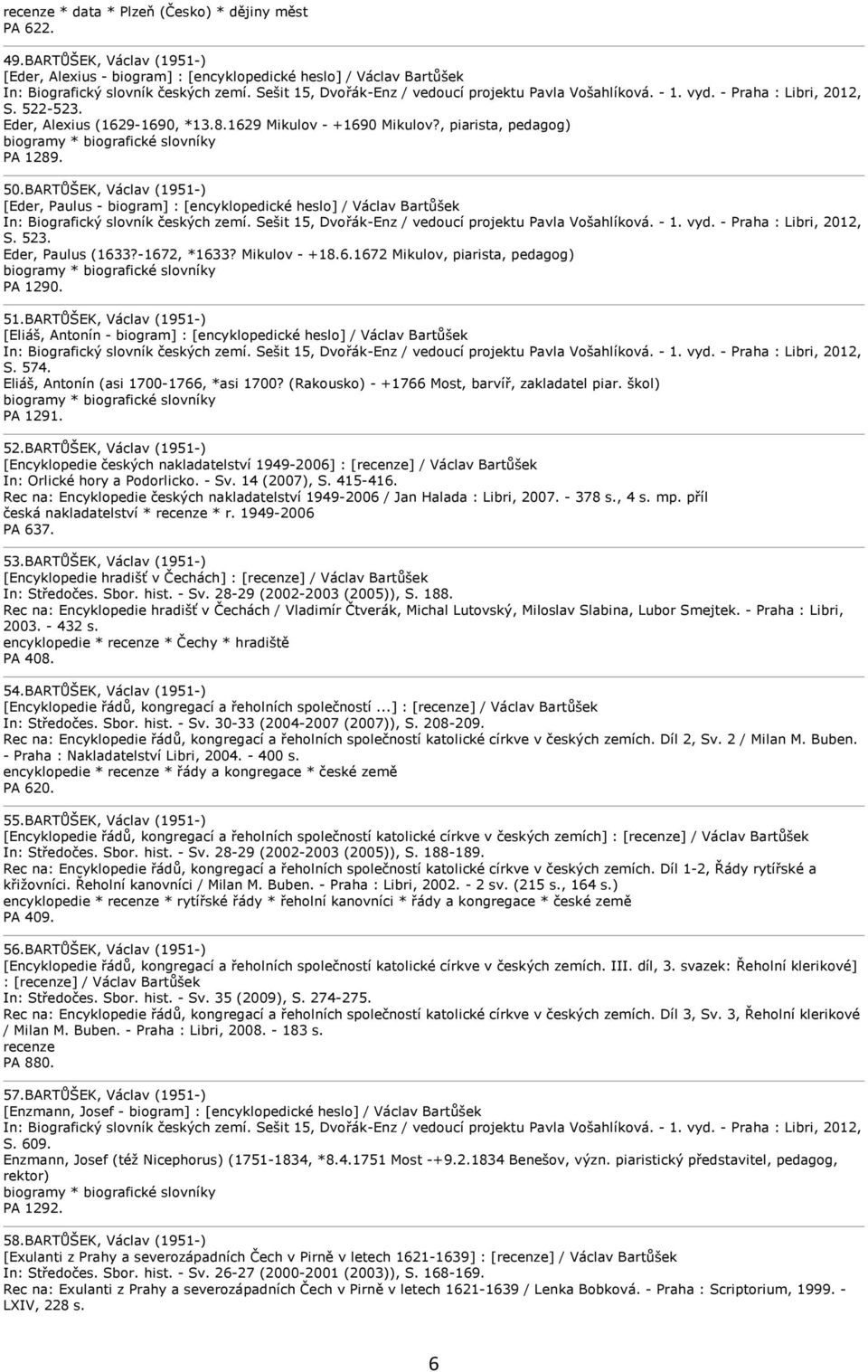 , piarista, pedagog) biogramy * biografické slovníky PA 1289. 50.BARTŮŠEK, Václav (1951-) [Eder, Paulus - biogram] : [encyklopedické heslo] / Václav Bartůšek In: Biografický slovník českých zemí.