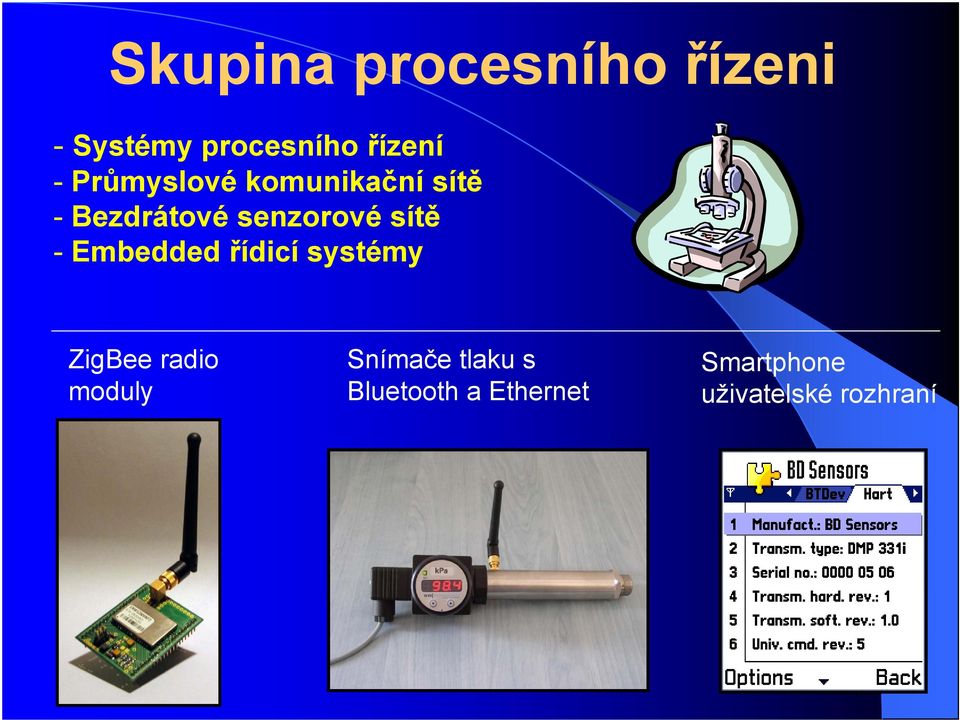 - Embedded řídicí systémy ZigBee radio moduly Snímače