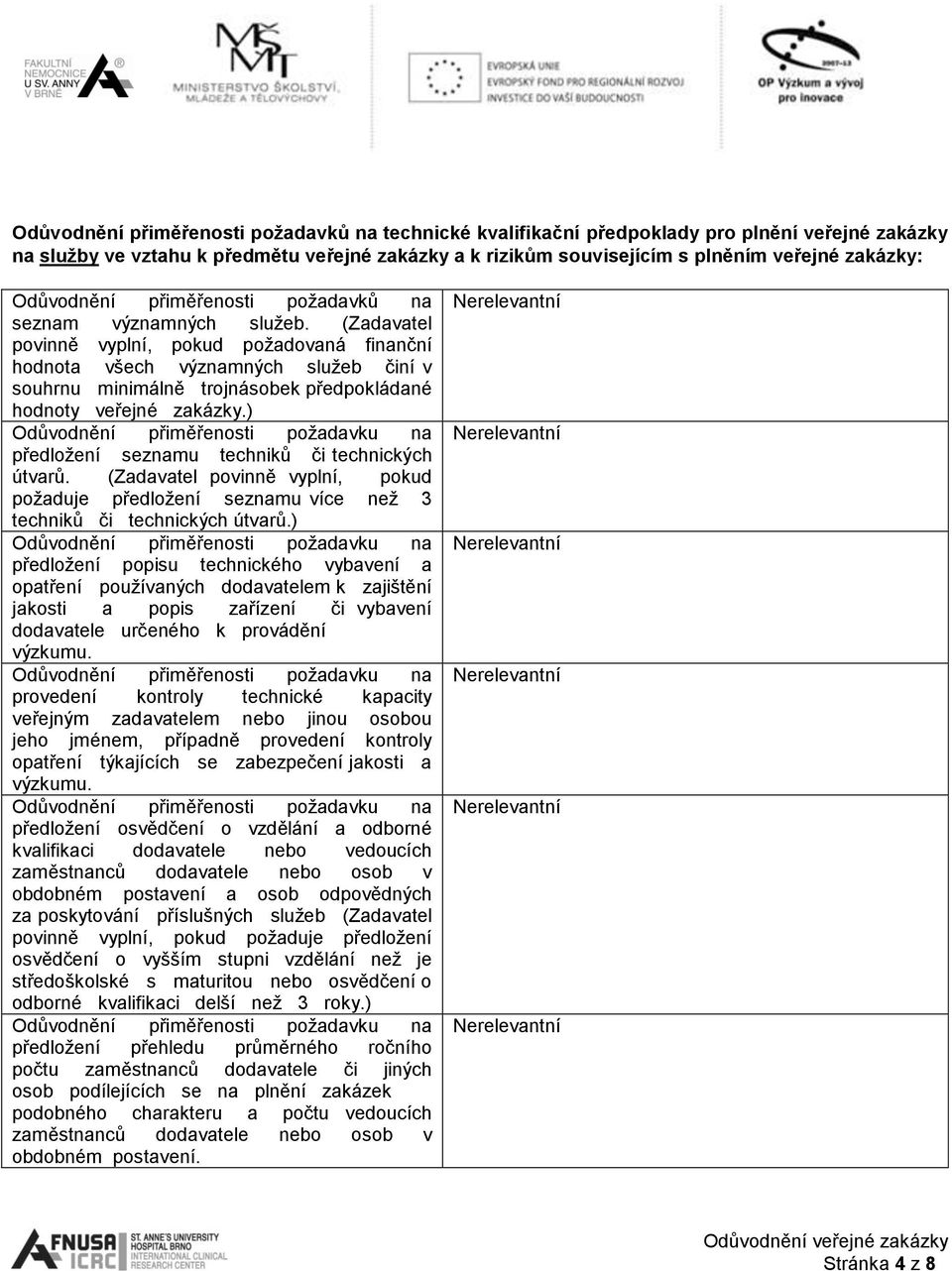 (Zadavatel povinně vyplní, pokud požadovaná finanční hodnota všech významných služeb činí v souhrnu minimálně trojnásobek předpokládané hodnoty veřejné zakázky.