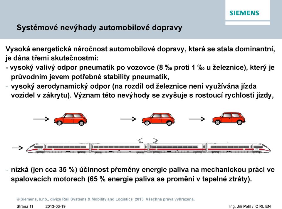 odpor (na rozdíl od železnice není využívána jízda vozidel v zákrytu).