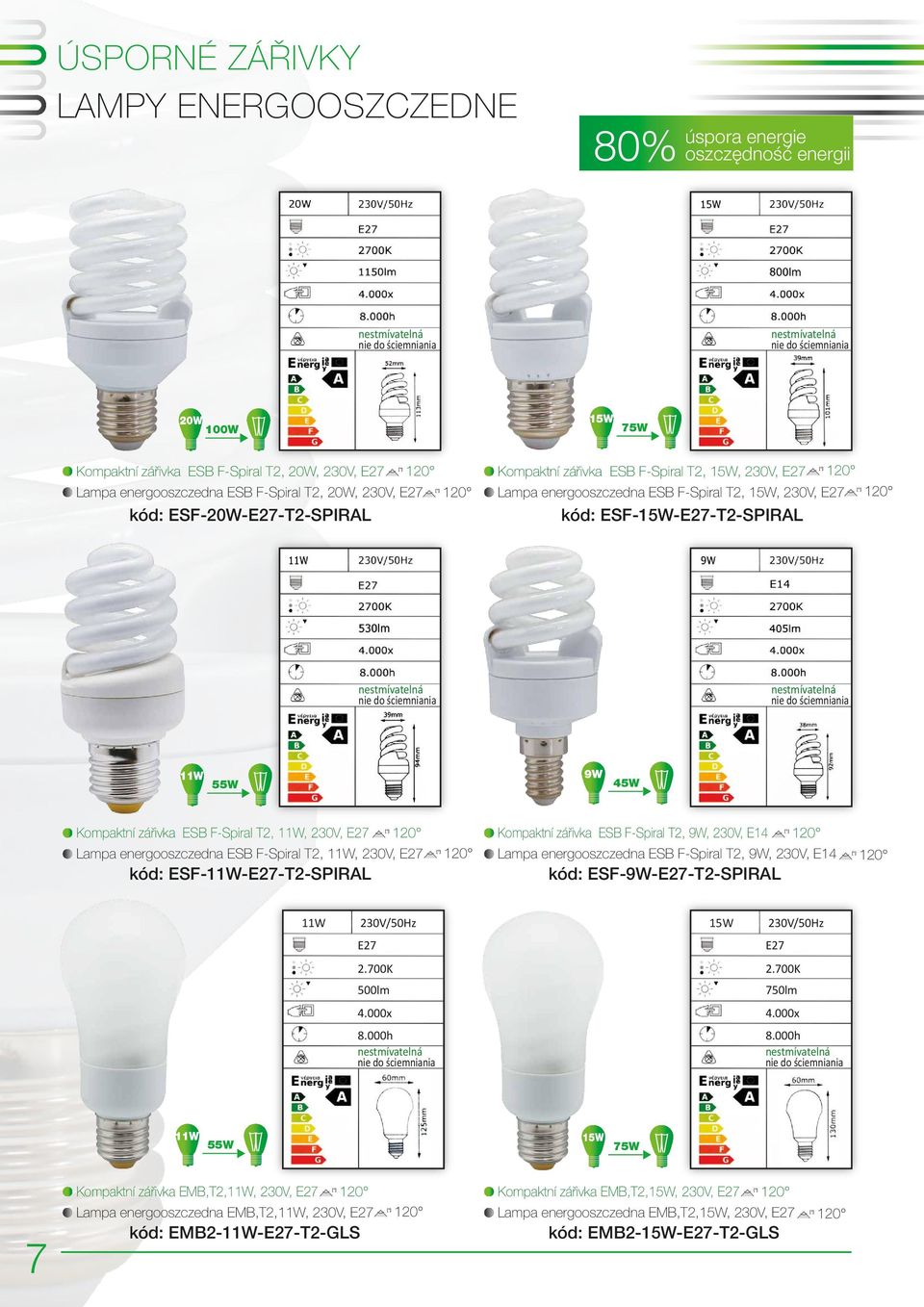 F-Spiral T2, 11W, 230V, E27 Lampa energooszczedna ESB F-Spiral T2, 11W, 230V, E27 kód: ESF-11W-E27-T2-SPIRAL Kompaktní zářivka ESB F-Spiral T2, 9W, 230V, E14 Lampa energooszczedna ESB F-Spiral T2,