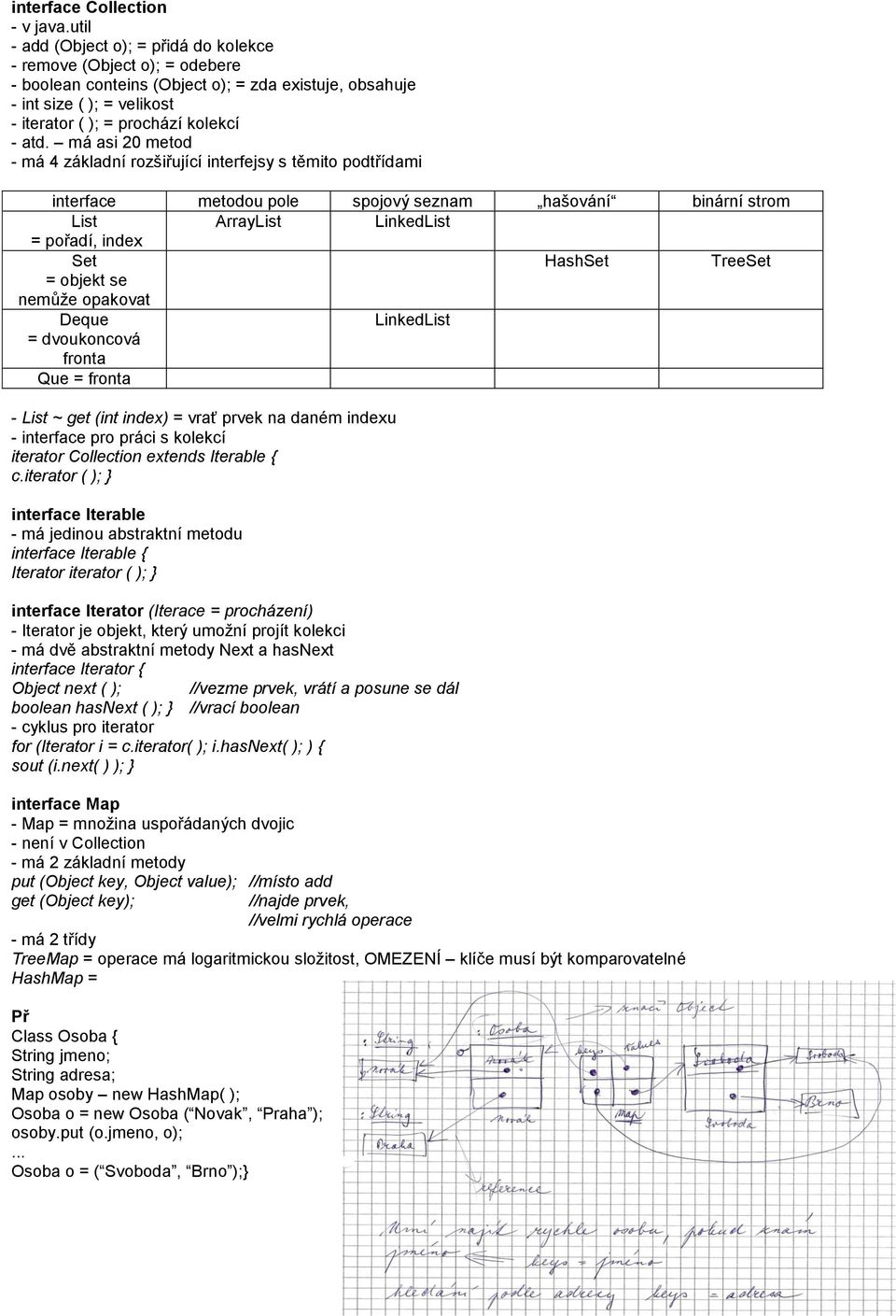 má asi 20 metod - má 4 základní rozšiřující interfejsy s těmito podtřídami interface metodou pole spojový seznam hašování binární strom List ArrayList LinkedList = pořadí, index Set HashSet TreeSet =