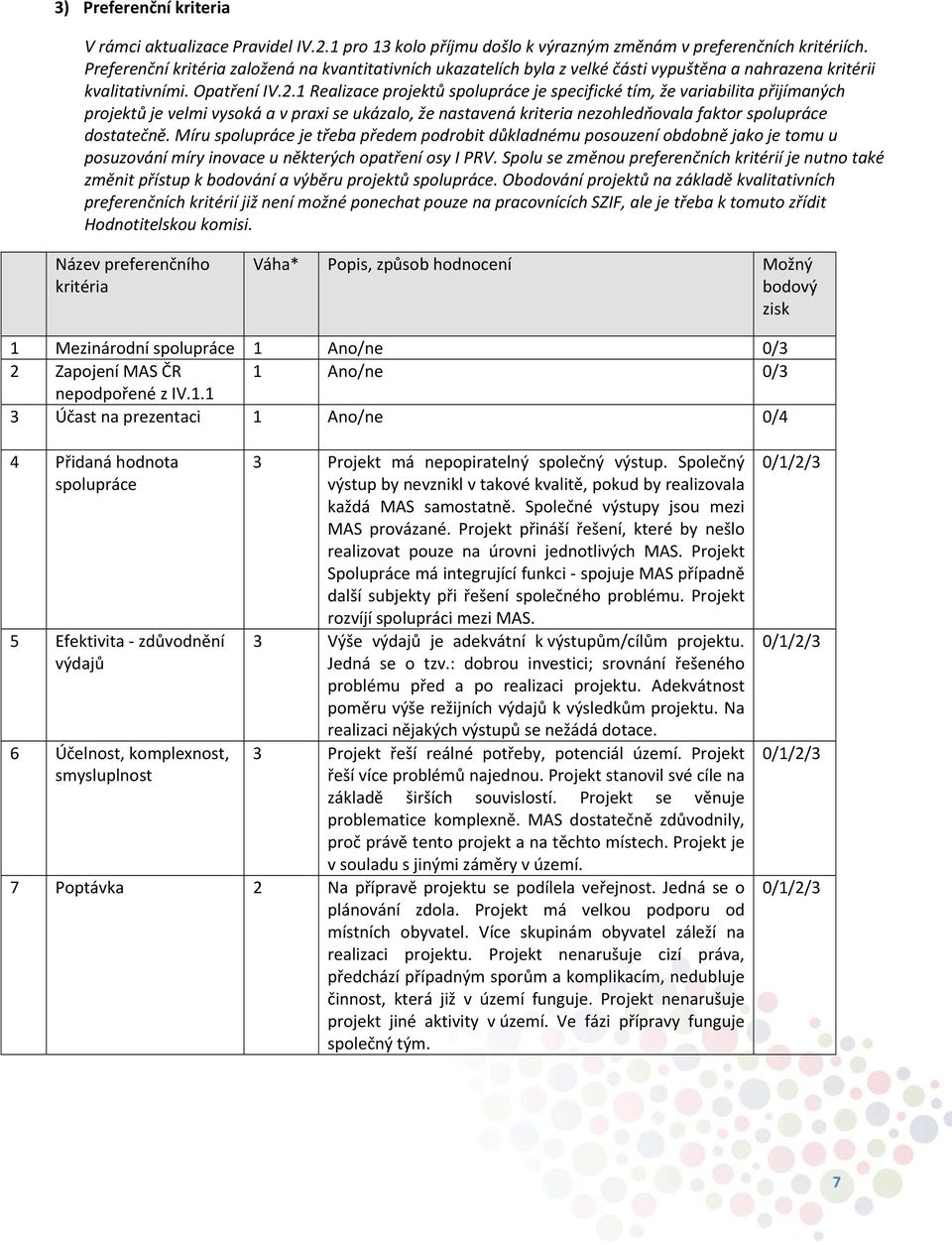 1 Realizace projektů spolupráce je specifické tím, že variabilita přijímaných projektů je velmi vysoká a v praxi se ukázalo, že nastavená kriteria nezohledňovala faktor spolupráce dostatečně.