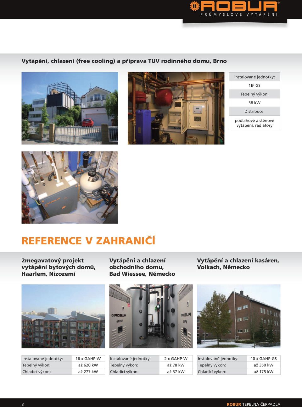 Německo Vytápění a chlazení kasáren, Volkach, Německo Instalované jednotky: Tepelný výkon: Chladící výkon: 16 x GAHP-W až 620 kw až 277 kw Instalované