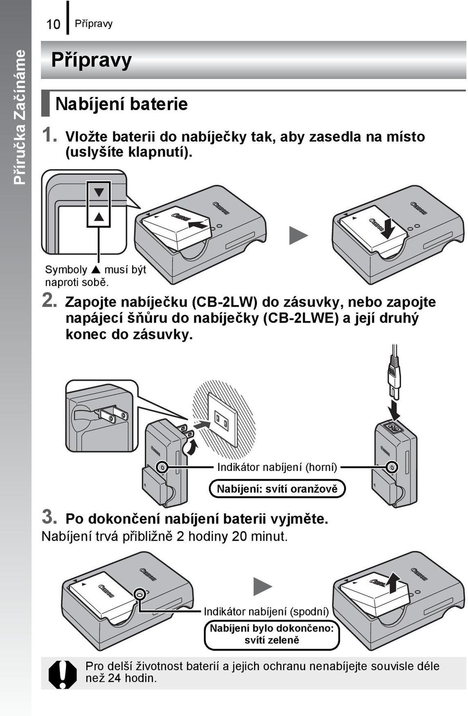 Zapojte nabíječku (CB-2LW) do zásuvky, nebo zapojte napájecí šňůru do nabíječky (CB-2LWE) a její druhý konec do zásuvky.