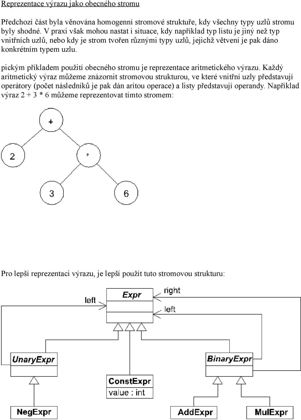 uzlu. pickým příkladem použití obecného stromu je reprezentace aritmetického výrazu.