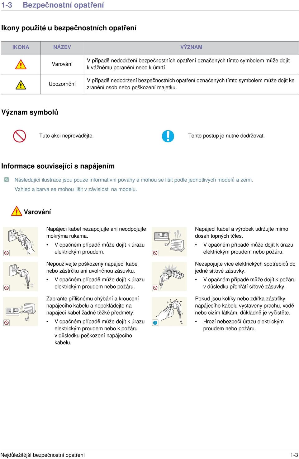 Tento postup je nutné dodržovat. Informace související s napájením Následující ilustrace jsou pouze informativní povahy a mohou se lišit podle jednotlivých model a zemí.