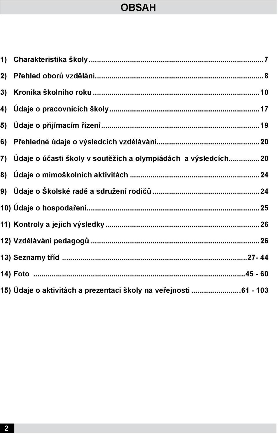 ..20 7) Údaje o účasti školy v soutěžích a olympiádách a výsledcích...20 8) Údaje o mimoškolních aktivitách.