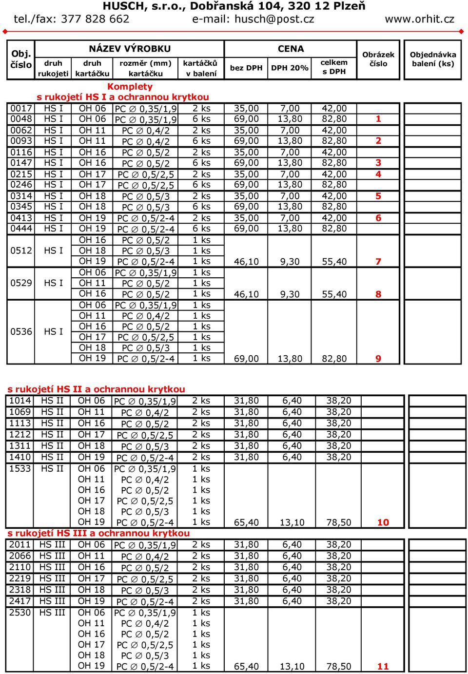 69,00 13,80 82,80 3 0215 HS I OH 17 PC 0,5/2,5 2 ks 35,00 7,00 42,00 4 0246 HS I OH 17 PC 0,5/2,5 6 ks 69,00 13,80 82,80 0314 HS I OH 18 PC 0,5/3 2 ks 35,00 7,00 42,00 5 0345 HS I OH 18 PC 0,5/3 6 ks