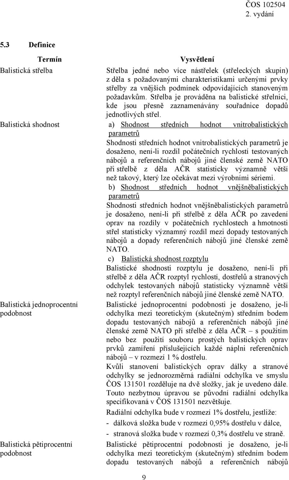 Balistická shodnost a) Shodnost středních hodnot vnitrobalistických parametrů Shodnosti středních hodnot vnitrobalistických parametrů je dosaženo, není-li rozdíl počátečních rychlostí testovaných