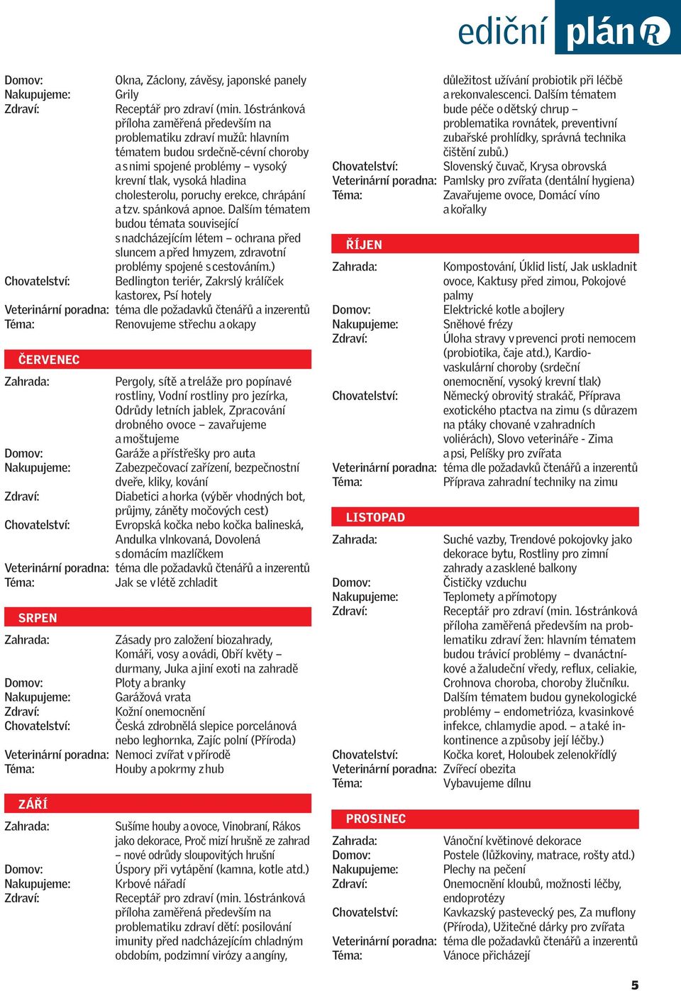 erekce, chrápání a tzv. spánková apnoe. Dalším tématem budou témata související s nadcházejícím létem ochrana před sluncem a před hmyzem, zdravotní problémy spojené s cestováním.
